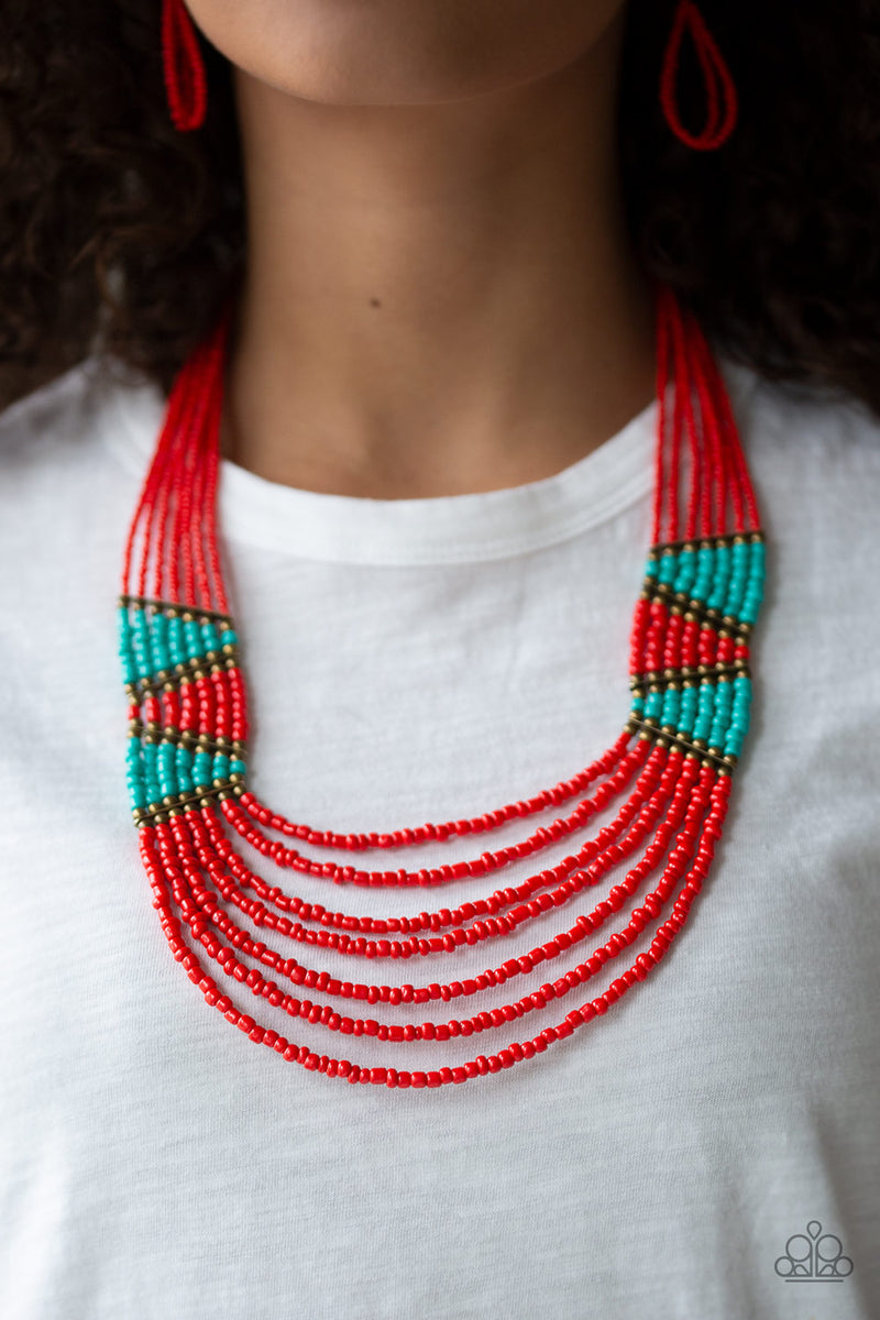 Kickin It Outback - Red Necklace - Seed Beads