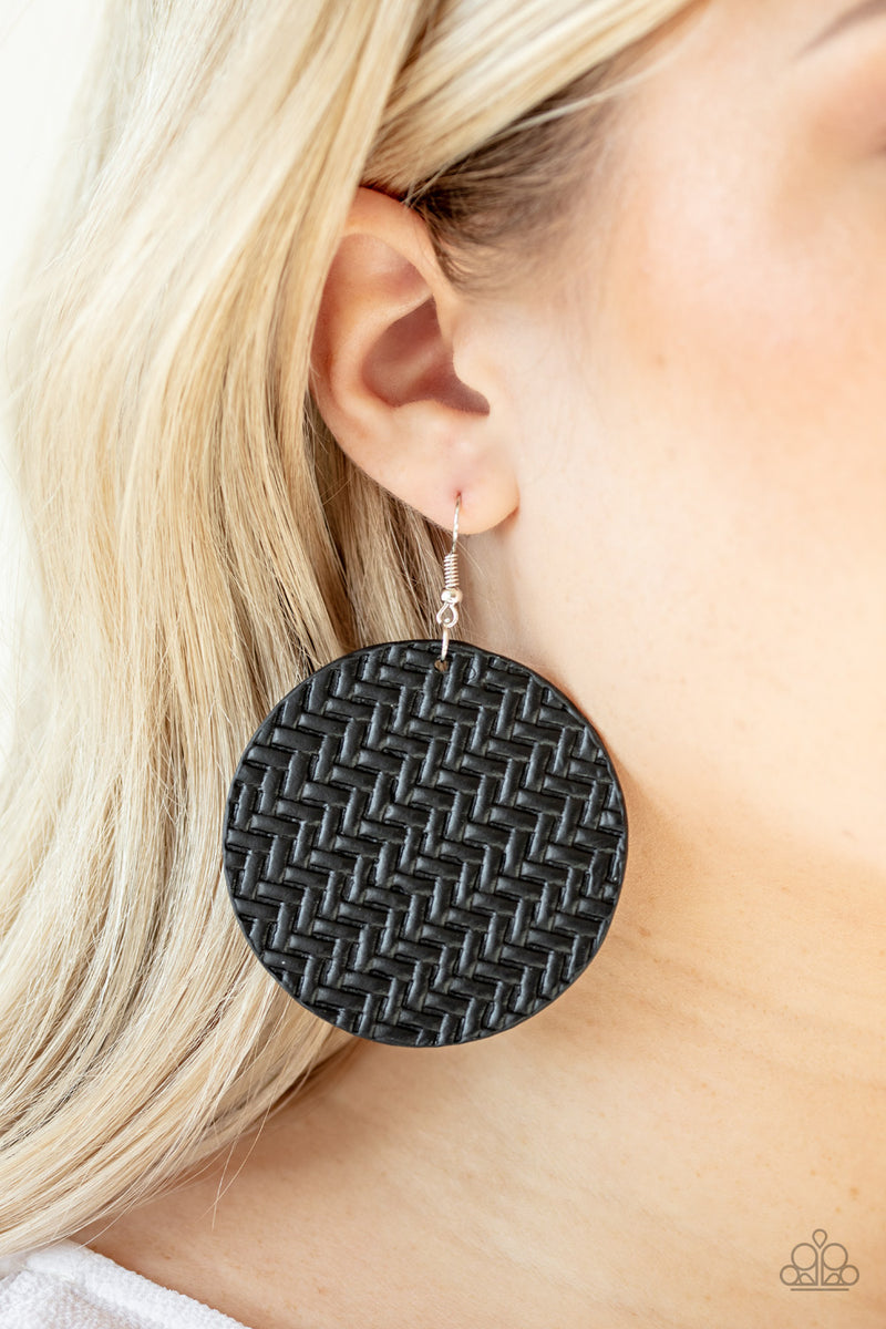 Plaited Plains - Black Earrings